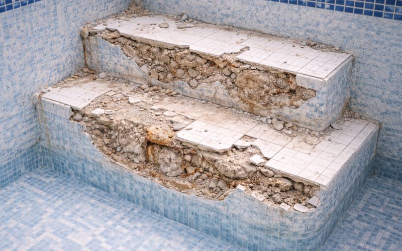 escalones piscina deteriorados