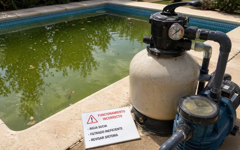 filtro piscina funcionamiento incorrecto agua sucia