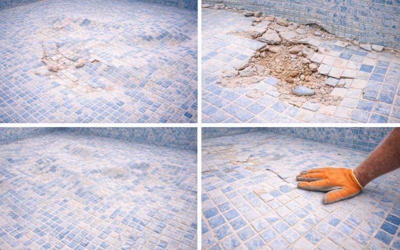 fondo piscina irregularidades detalle