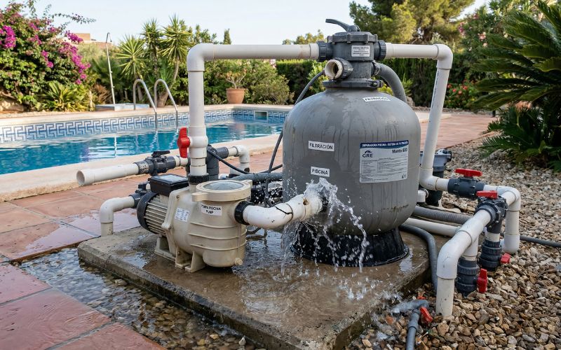 fuga sistema filtración piscina depuradora