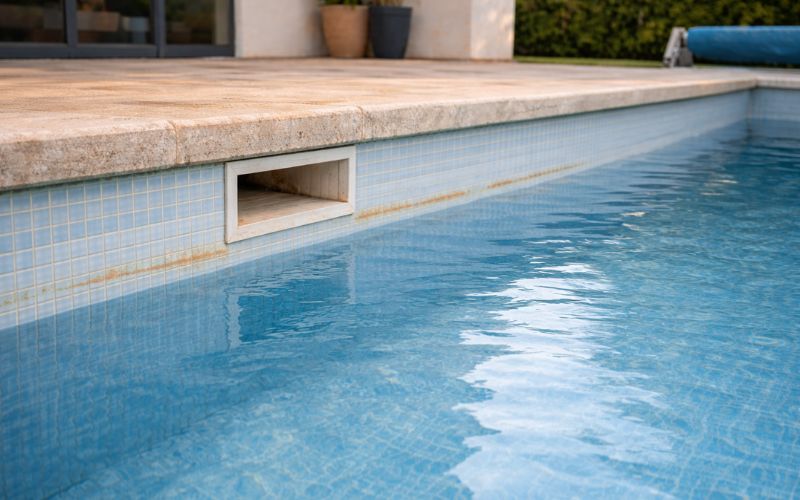 nivel agua piscina por debajo skimmer fuga