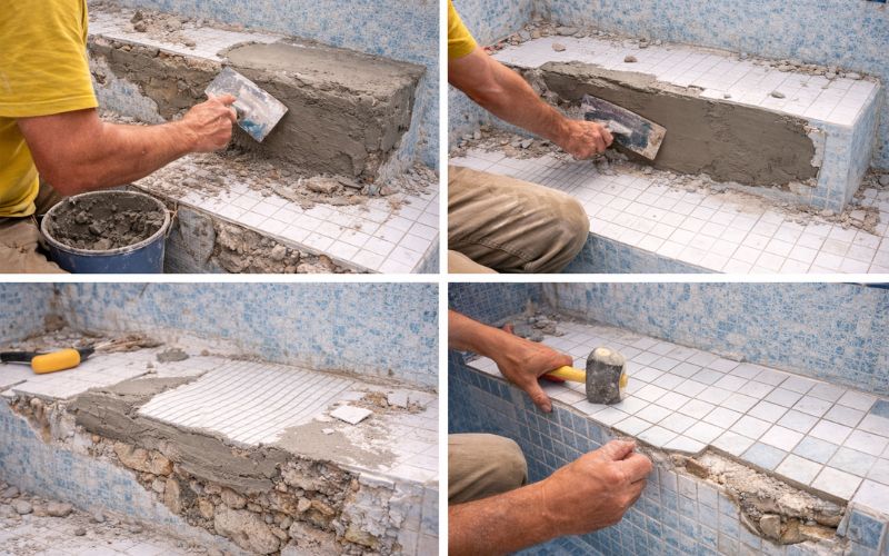 reparación escalones piscina proceso