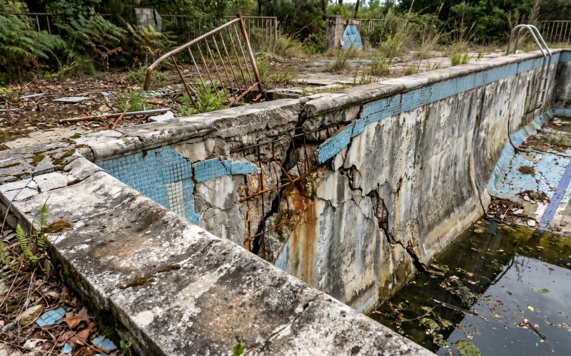 deformación progresiva en estructura de piscina antigua