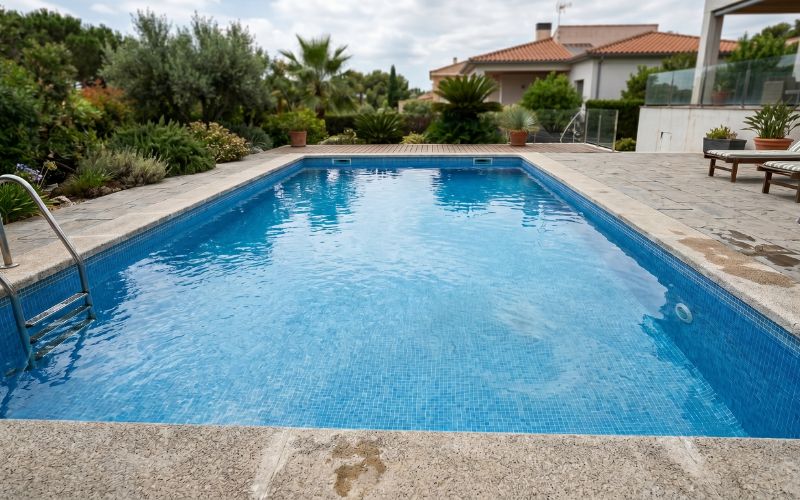 piscina con ligero hundimiento en una zona del fondo