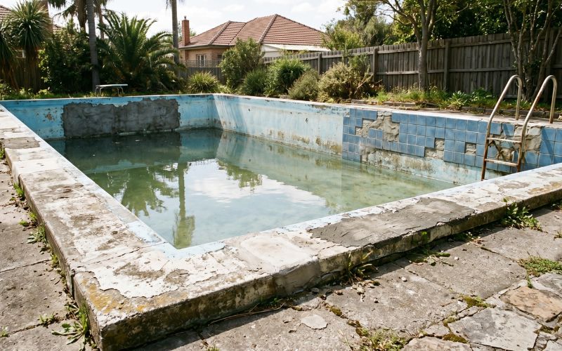 piscina múltiples reparaciones desgaste