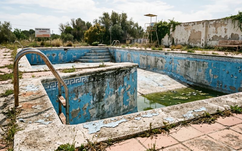 superficies de piscina con desgaste y deterioro progresivo