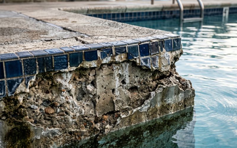 zona debilitada en estructura de piscina residencial